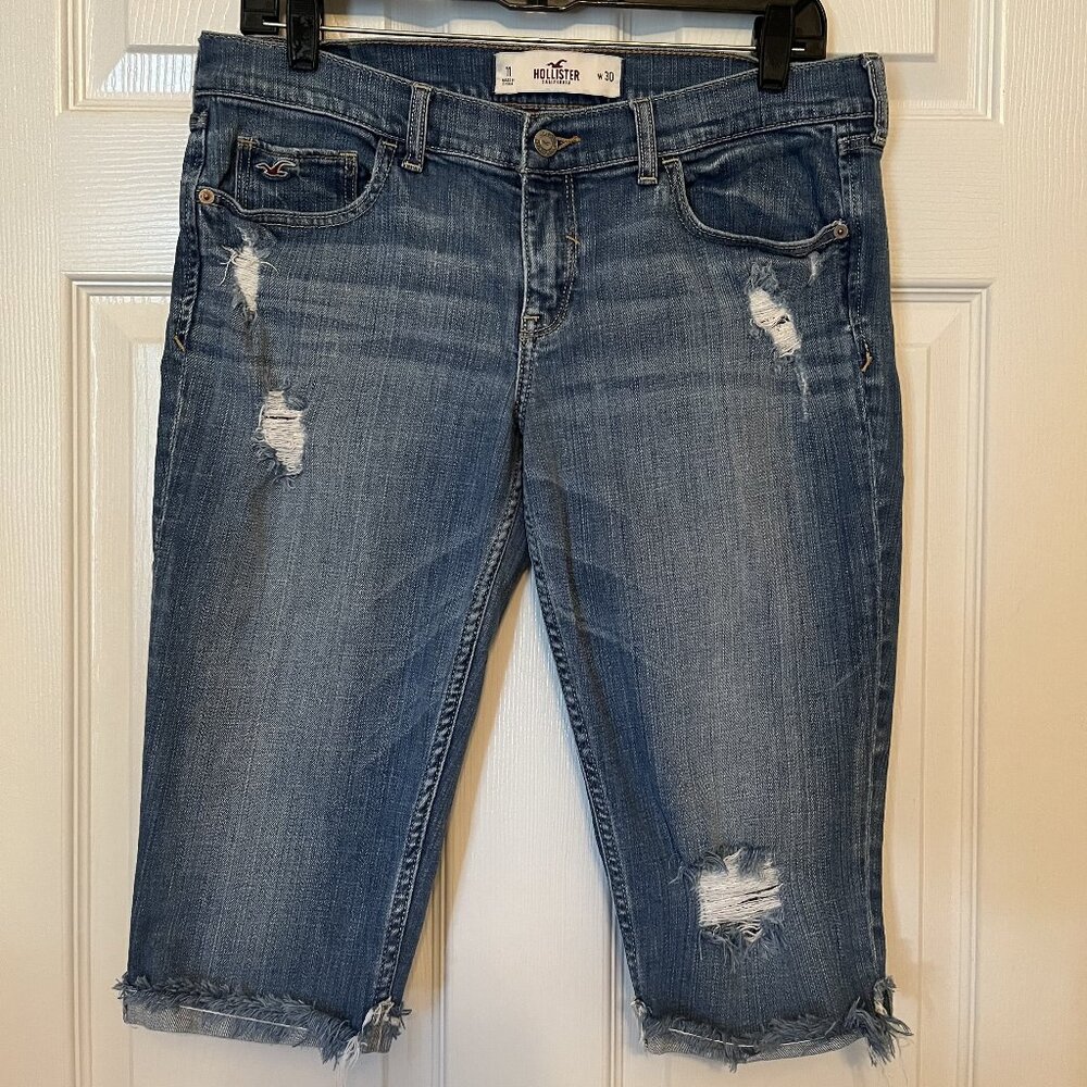 HOLLISTER Women's Y2K Low Rise Cuffed Cropped Capri Denim Jeans Stretch Sz 11